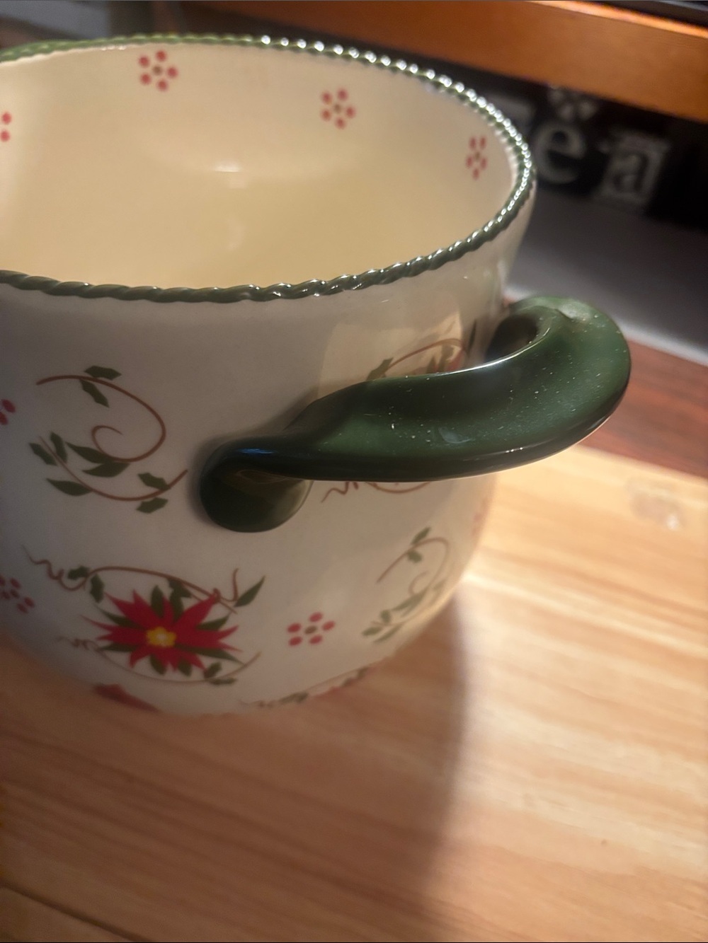 Temp-Tations Cream Ceramic Bowl with Red Floral Design and Green Leaves - Picture 9 of 9